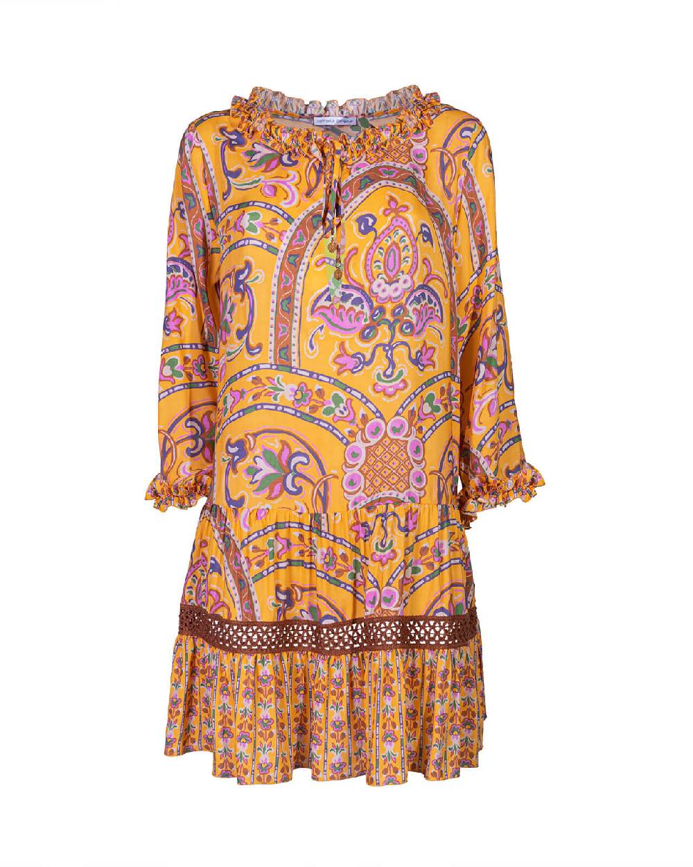 Raffaela D´Angelo Caftano corto con rouches scollo e manica