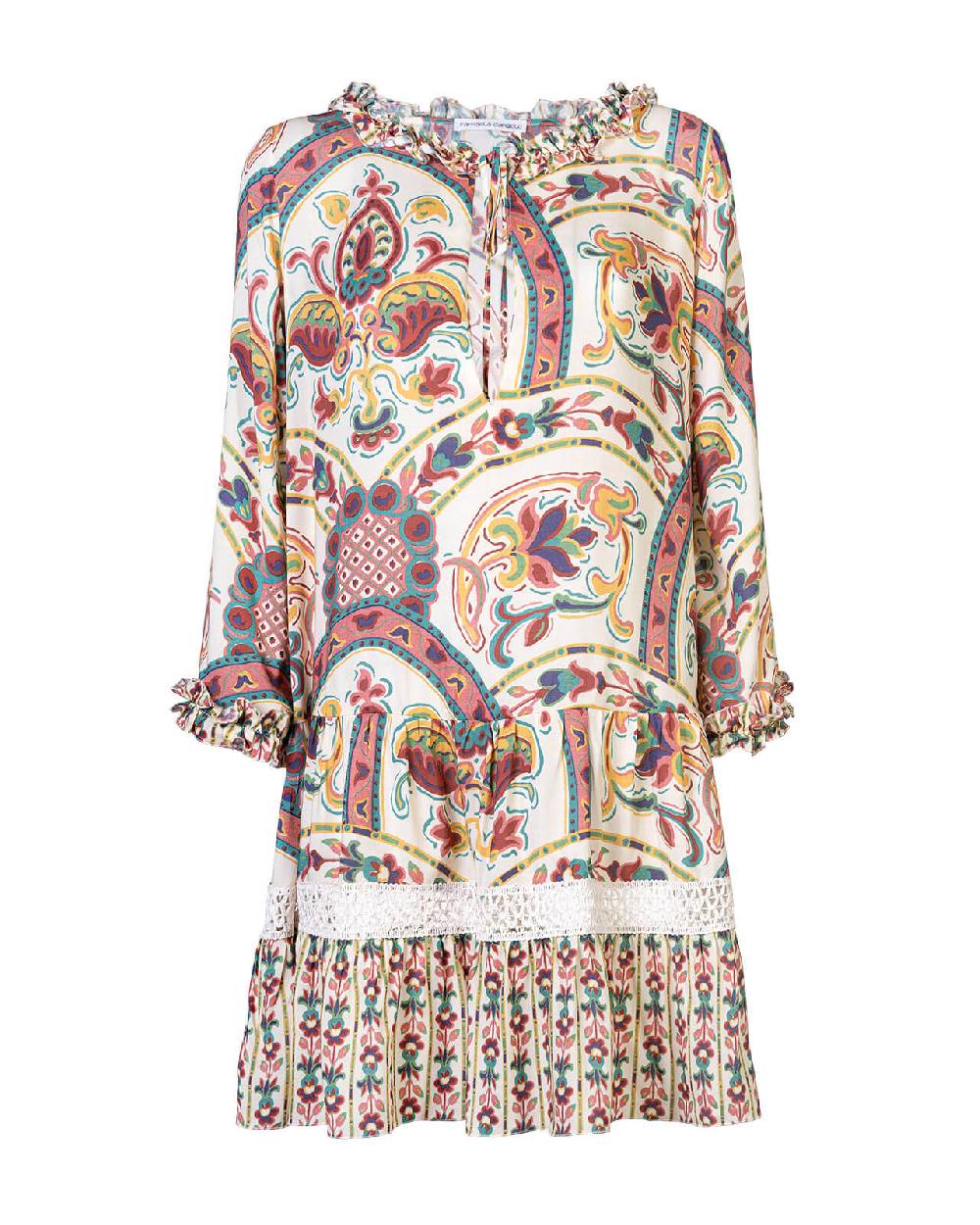 Raffaela D´Angelo Caftano corto con rouches scollo e manica