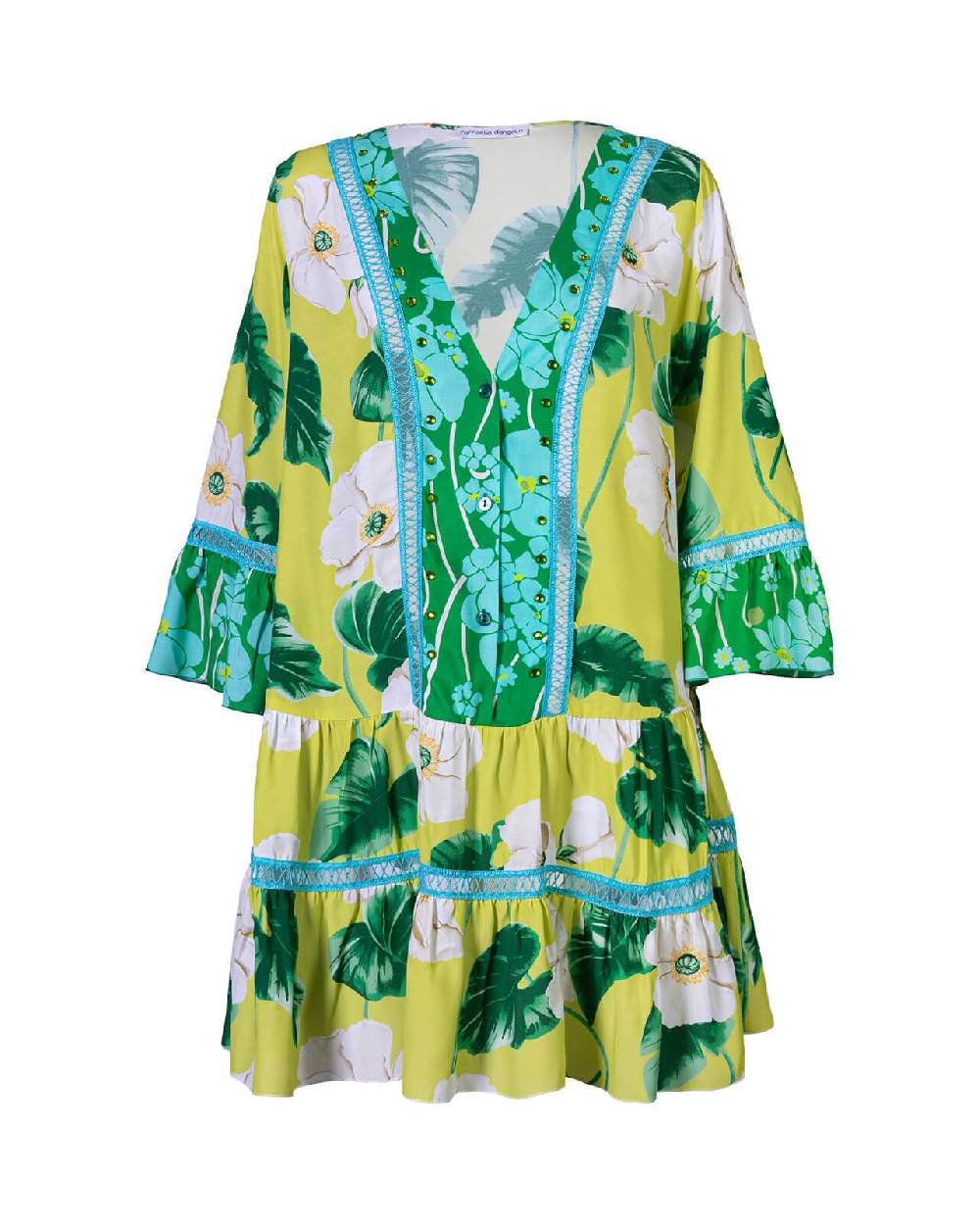 Raffaela D´Angelo Caftano corto stampato con pietre