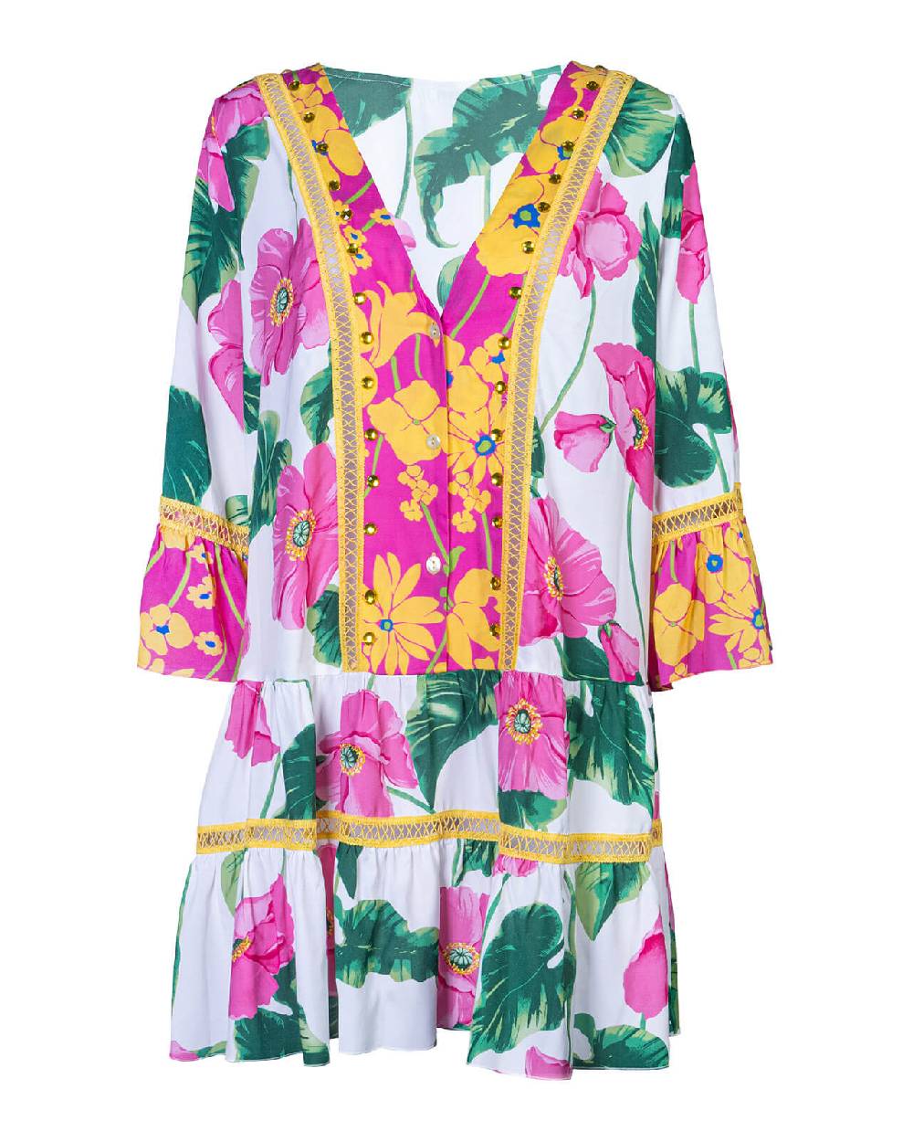 Raffaela D´Angelo Caftano corto stampato con pietre