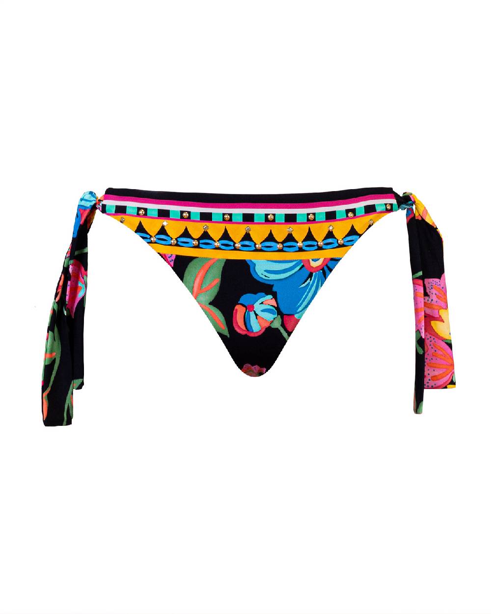 Raffaela D´Angelo Slip fiocchi stampa fiore/riga borchie