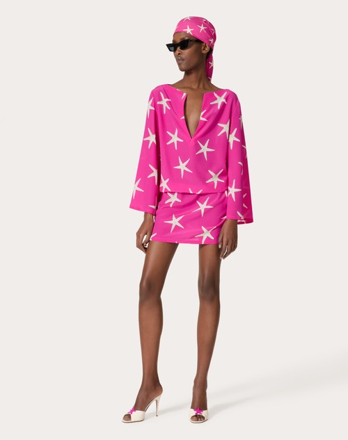 Red Valentino ABITO CORTO IN CREPE DE CHINE STARFISH