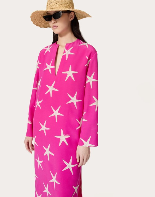 Red Valentino ABITO MIDI IN CREPE DE CHINE STARFISH