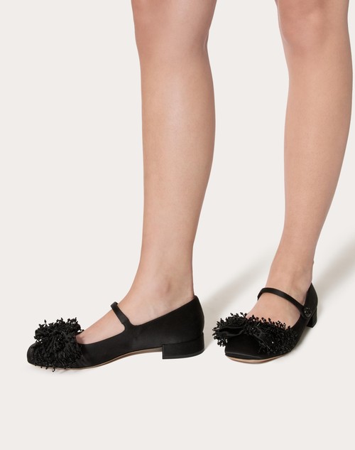 Red Valentino BALLERINA MARY-JANE VALENTINO GARAVANI BOWJANE IN RASO CON RICAMO A FRANGE 20MM