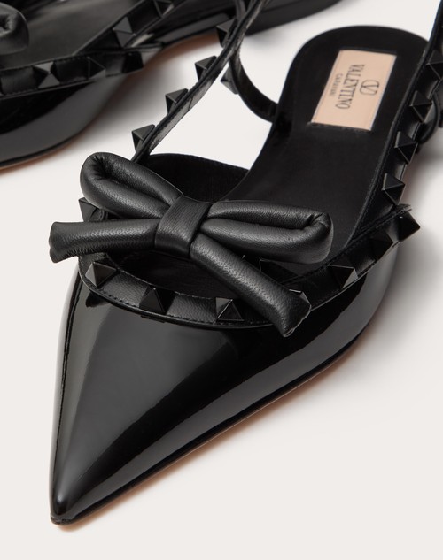 Red Valentino BALLERINA SLINGBACK ROCKSTUD BOW IN VERNICE E BORCHIE IN TONO