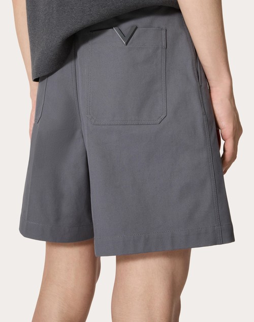Red Valentino BERMUDA IN CANVAS DI COTONE STRETCH CON V DETAIL GOMMATA