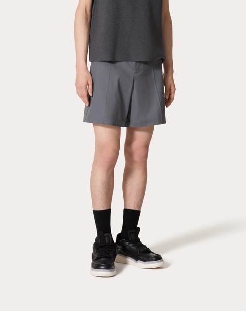 Red Valentino BERMUDA IN CANVAS DI COTONE STRETCH CON V DETAIL GOMMATA