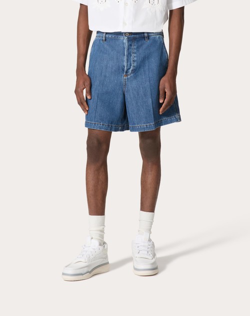 Red Valentino BERMUDA IN DENIM CON V DETAIL METALLICA
