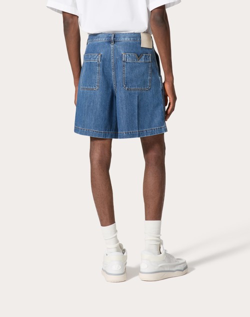 Red Valentino BERMUDA IN DENIM CON V DETAIL METALLICA