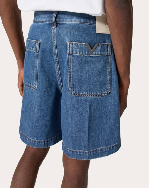 Red Valentino BERMUDA IN DENIM CON V DETAIL METALLICA