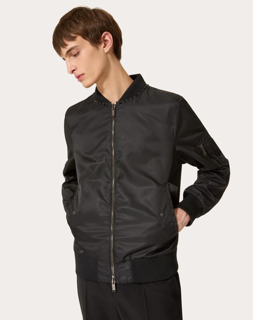 Red Valentino BOMBER IN NYLON CON BORCHIE ROCKSTUD UNTITLED SUL COLLO