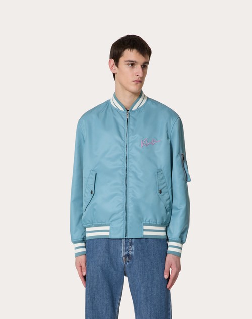 Red Valentino BOMBER IN NYLON CON RICAMI VALENTINO E STAMPA VLOGO SIGNATURE