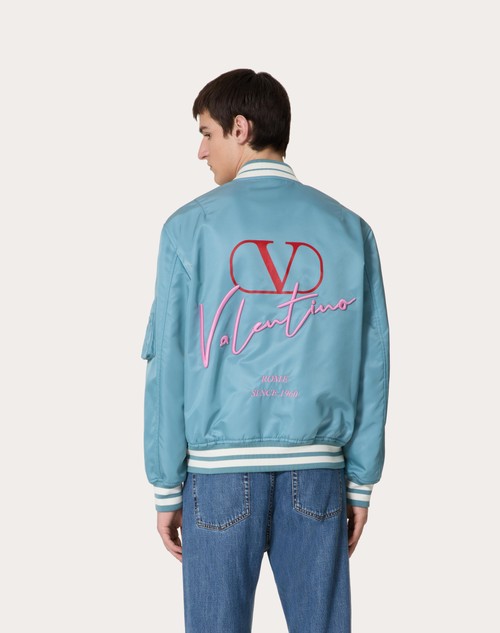 Red Valentino BOMBER IN NYLON CON RICAMI VALENTINO E STAMPA VLOGO SIGNATURE