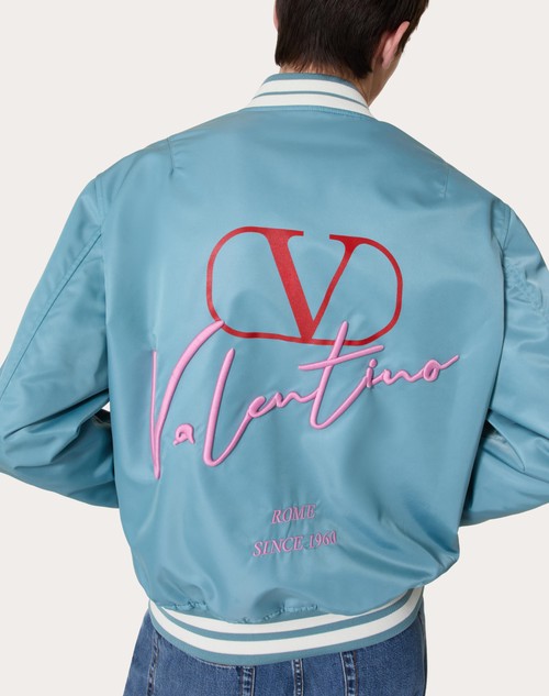 Red Valentino BOMBER IN NYLON CON RICAMI VALENTINO E STAMPA VLOGO SIGNATURE