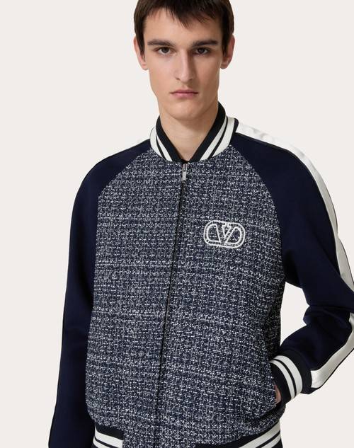 Red Valentino BOMBER IN TWEED DI COTONE E VISCOSA CON PATCH VLOGO SIGNATURE