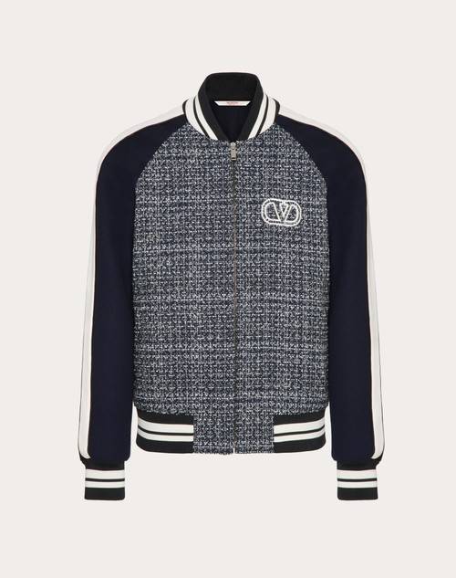 Red Valentino BOMBER IN TWEED DI COTONE E VISCOSA CON PATCH VLOGO SIGNATURE
