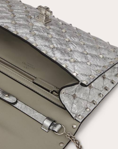Red Valentino BORSA A TRACOLLA ROCKSTUD SPIKE IN AGNELLO METALLIZZATO