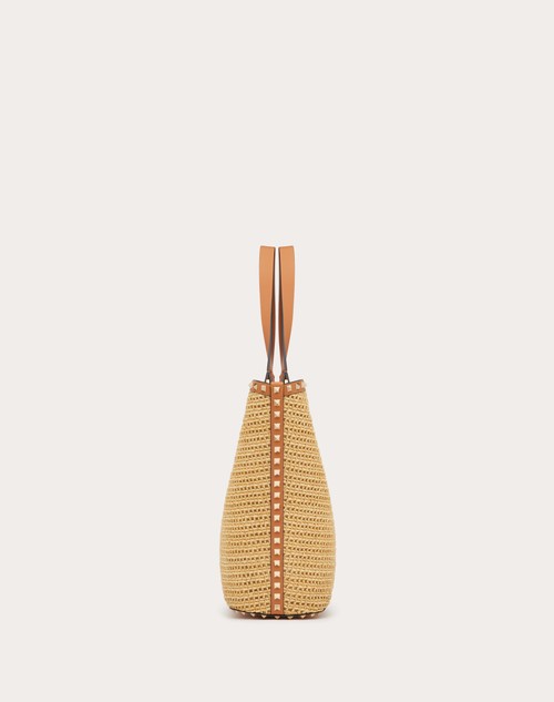 Red Valentino BORSA SHOPPING ROCKSTUD IN RAFIA INTRECCIATA