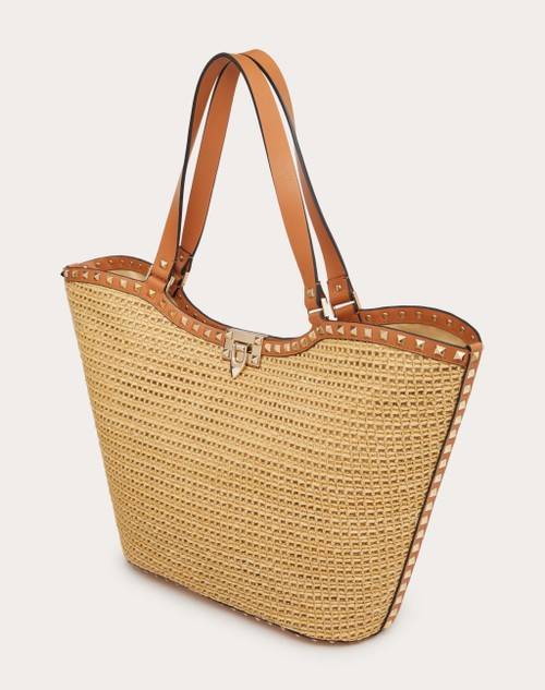 Red Valentino BORSA SHOPPING ROCKSTUD IN RAFIA INTRECCIATA