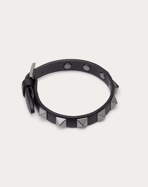 Red Valentino BRACCIALE ROCKSTUD IN PELLE E BORCHIE FINITURA RUTENIO NERO