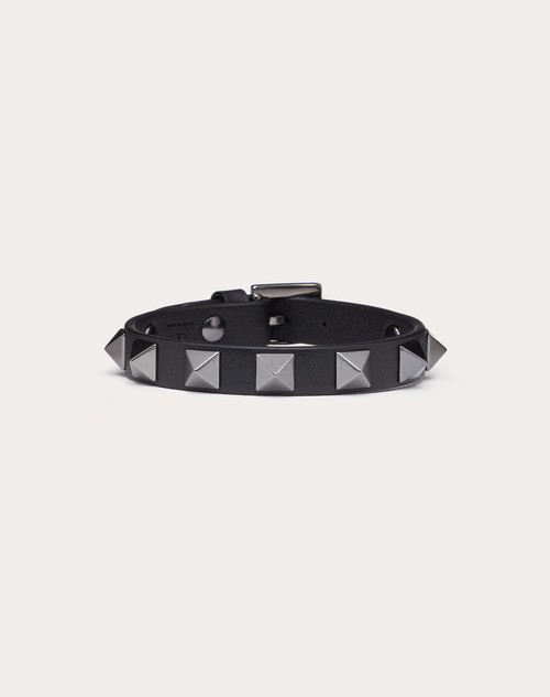 Red Valentino BRACCIALE ROCKSTUD IN PELLE E BORCHIE FINITURA RUTENIO NERO