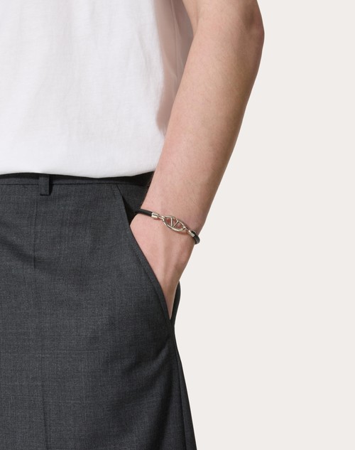 Red Valentino BRACCIALE VLOGO THE BOLD EDITION VALENTINO GARAVANI IN CUOIO E METALLO