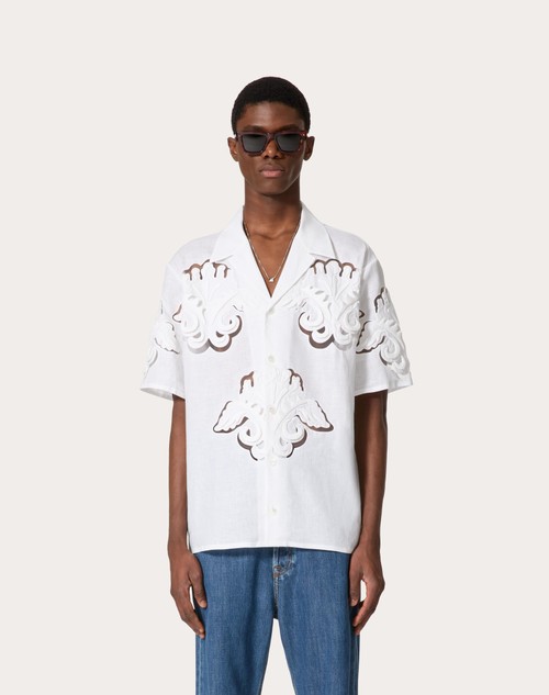 Red Valentino CAMICIA DA BOWLING IN LINO CON RICAMI ALTORILIEVO