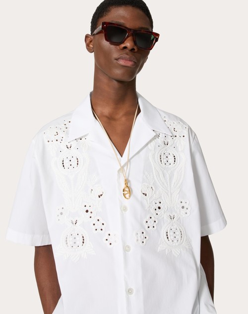 Red Valentino CAMICIA DA BOWLING IN POPELINE DI COTONE CON RICAMO MELOGRANO