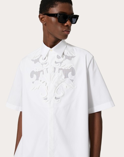 Red Valentino CAMICIA DA BOWLING IN POPELINE DI COTONE CON RICAMI ALTORILIEVO