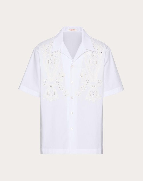 Red Valentino CAMICIA DA BOWLING IN POPELINE DI COTONE CON RICAMO MELOGRANO