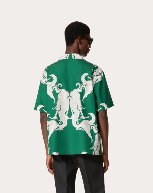 Red Valentino CAMICIA DA BOWLING IN POPELINE DI COTONE CON STAMPA METAMORPHOS SIREN