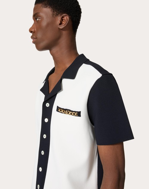 Red Valentino CAMICIA DA BOWLING IN VISCOSA CON VLOGO CHAIN E RICAMO VALENTINO