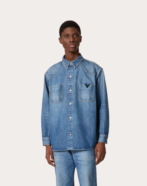 Red Valentino CAMICIA IN DENIM CON V DETAIL METALLICA