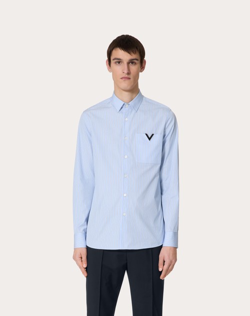 Red Valentino CAMICIA IN POPELINE DI COTONE CON V DETAIL METALLICA