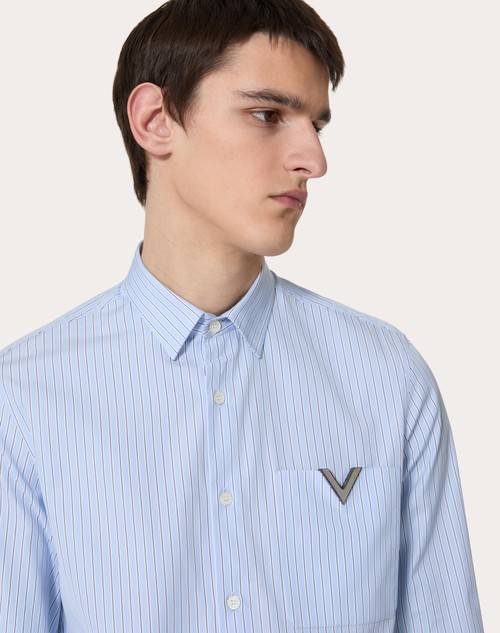 Red Valentino CAMICIA IN POPELINE DI COTONE CON V DETAIL METALLICA