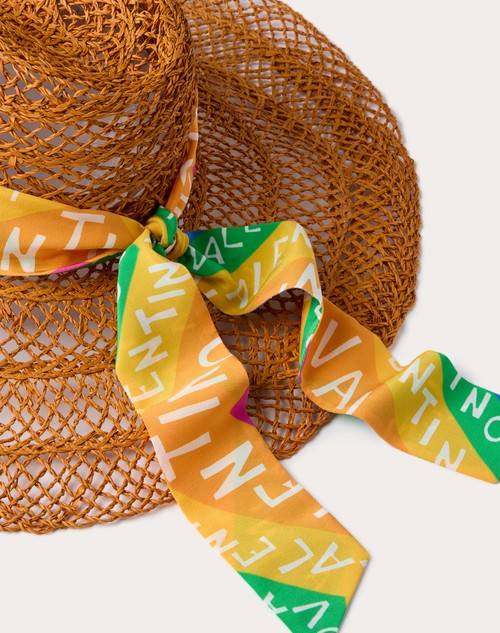 Red Valentino CAPPELLO A TESA LARGA ESCAPE IN PAGLIA CON SCARF BANDEAUX IN SETA
