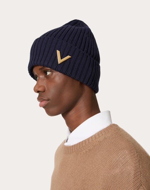 Red Valentino CAPPELLO BEANIE IN LANA CON APPLICAZIONE V IN METALLO