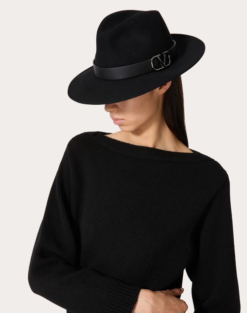 Red Valentino CAPPELLO FEDORA VLOGO SIGNATURE IN TESSUTO LAPIN E PELLE