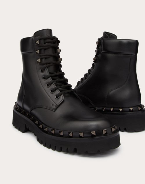 Red Valentino COMBAT BOOT ROCKSTUD IN VITELLO E BORCHIE IN TONO 50MM