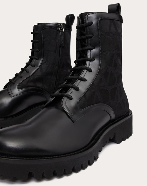 Red Valentino COMBAT BOOT TOILE ICONOGRAPHE IN TESSUTO TECNICO TOILE ICONOGRAPHE E VITELLO