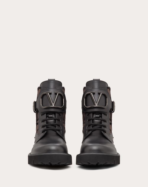 Red Valentino COMBAT BOOT VLOGO SIGNATURE IN VITELLO E TOILE ICONOGRAPHE 35MM