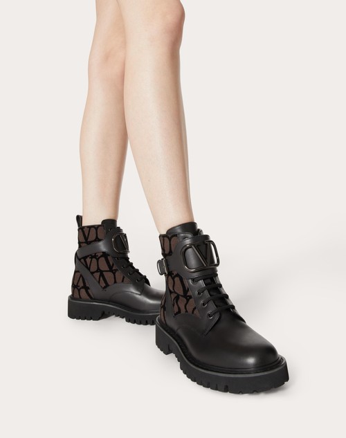 Red Valentino COMBAT BOOT VLOGO SIGNATURE IN VITELLO E TOILE ICONOGRAPHE 35MM