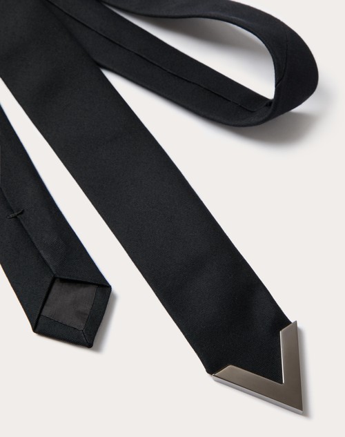 Red Valentino CRAVATTA VALENTIE IN LANA VERGINE E SETA CON APPLICAZIONE V IN METALLO