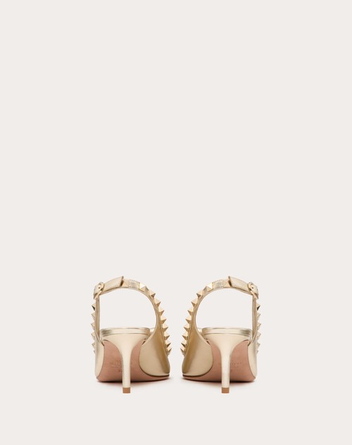 Red Valentino DÉCOLLETÉ SLINGBACK ROCKSTUD BOW IN NAPPA LAMINATA E BORCHIE IN TONO 60MM