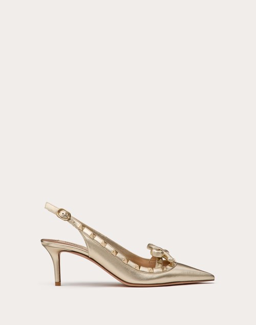 Red Valentino DÉCOLLETÉ SLINGBACK ROCKSTUD BOW IN NAPPA LAMINATA E BORCHIE IN TONO 60MM