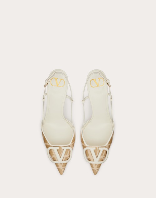 Red Valentino DÉCOLLETÉ SLINGBACK VLOGO SIGNATURE IN RAFIA TOILE ICONOGRAPHE 80MM