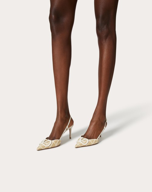 Red Valentino DÉCOLLETÉ SLINGBACK VLOGO SIGNATURE IN RAFIA TOILE ICONOGRAPHE 80MM