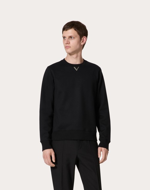 Red Valentino FELPA GIROCOLLO IN COTONE CON V DETAIL GOMMATA