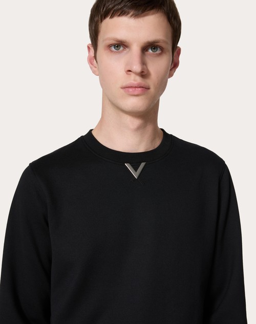 Red Valentino FELPA GIROCOLLO IN COTONE CON V DETAIL GOMMATA