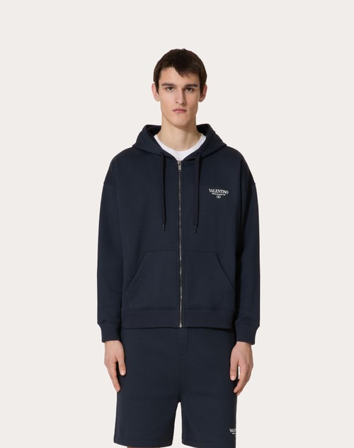 Red Valentino FELPA IN COTONE CON CAPPUCCIO, ZIP E STAMPA VALENTINO